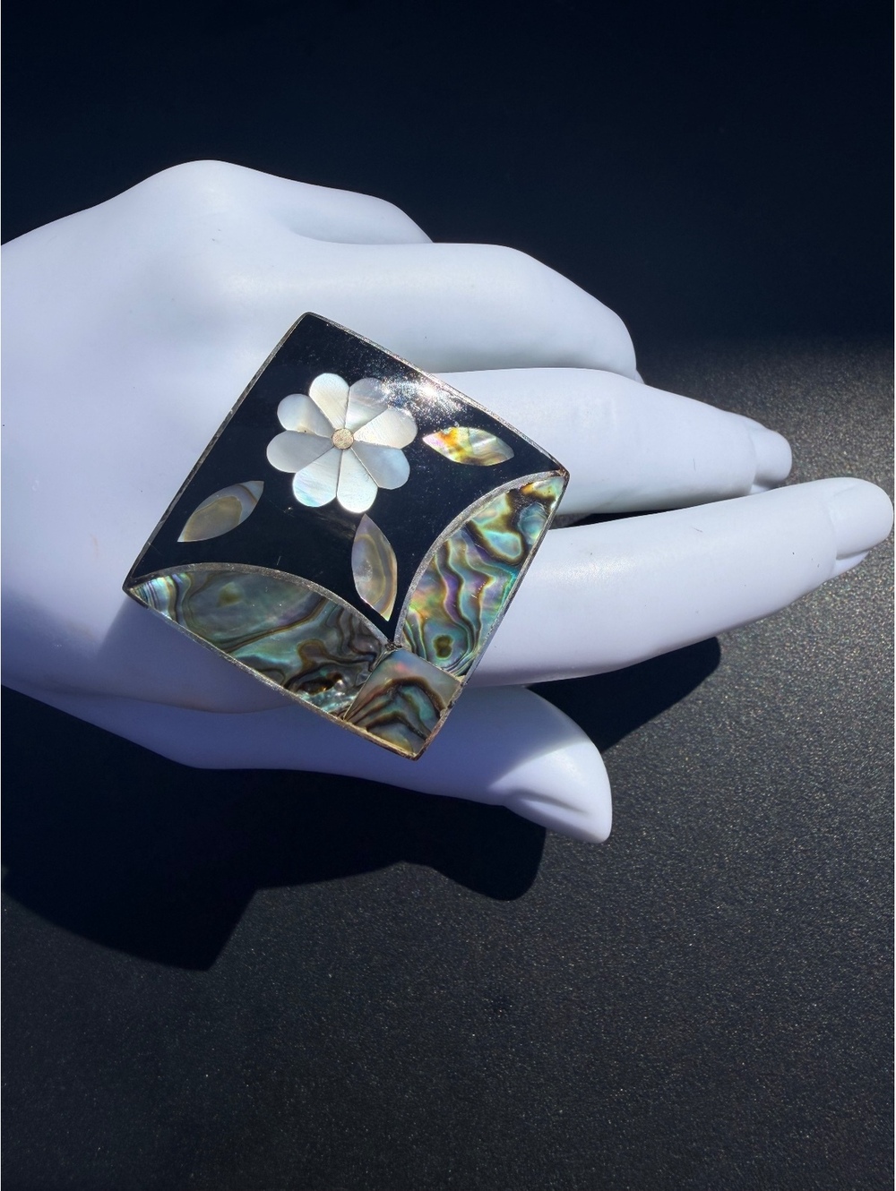 Vintage Alpaca Mexico Abalone Flower Brooch Pin